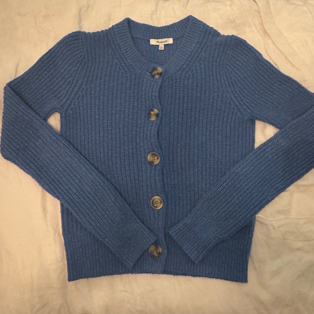 Madewell Blue Ribbed Button-Front Cardigan